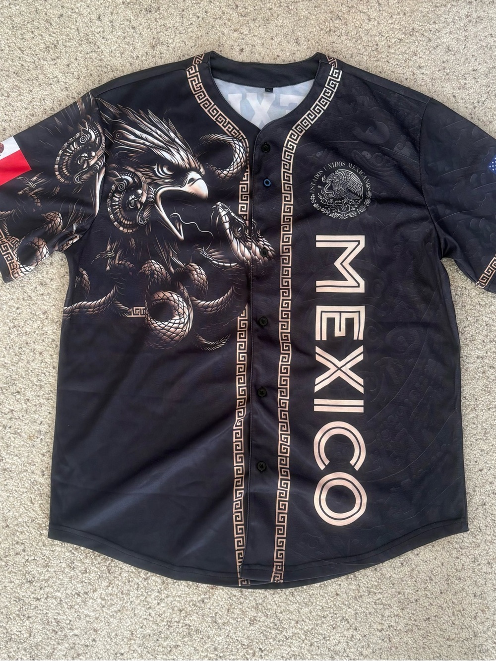 Black Mexico Graphic Baseball Jersey Shirt